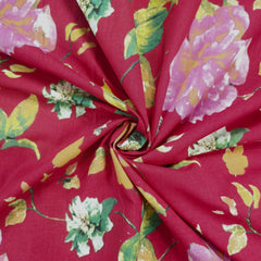 Nazneen Digital Floral Print on Red Cotton Fabric