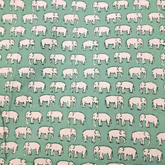 Gajraj Digitally Printed  Pastel Green Cotton Fabric with Elephant Motif