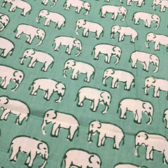 Gajraj Digitally Printed  Pastel Green Cotton Fabric with Elephant Motif
