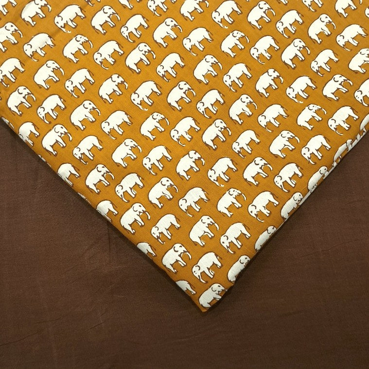 Gajraj Digitally Printed Carrot Orange Cotton Fabric with Elephant Motifs