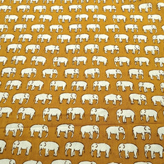 Gajraj Digitally Printed Carrot Orange Cotton Fabric with Elephant Motifs