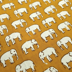Gajraj Digitally Printed Carrot Orange Cotton Fabric with Elephant Motifs