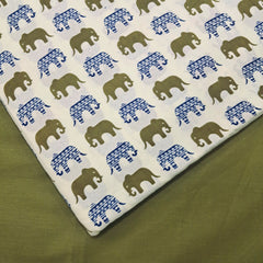 Gajraj Digitally Printed Cream Cotton Fabric with Elephant Motifs