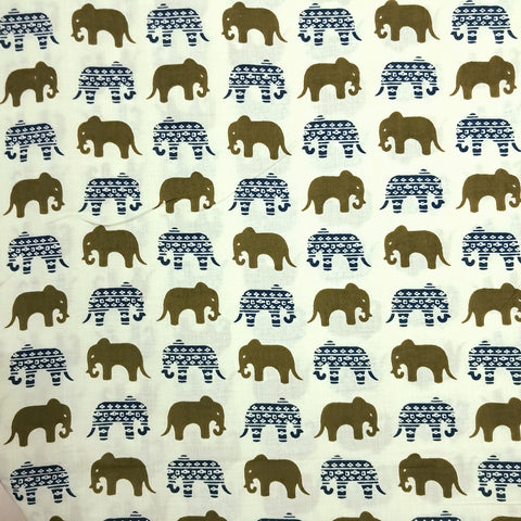 Gajraj Digitally Printed Cream Cotton Fabric with Elephant Motifs