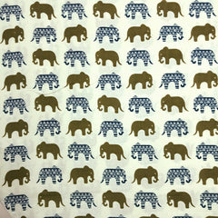 Gajraj Digitally Printed Cream Cotton Fabric with Elephant Motifs