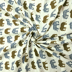 Gajraj Digitally Printed Cream Cotton Fabric with Elephant Motifs