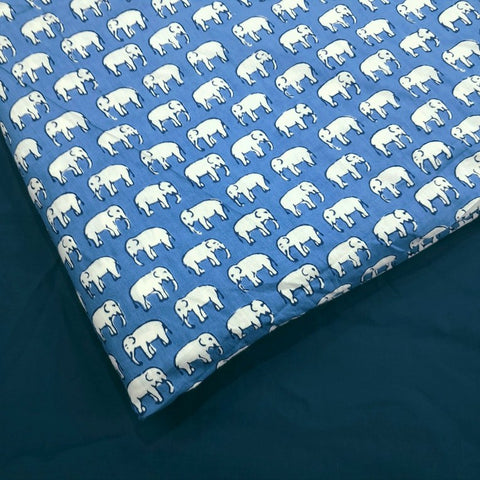Gajraj Digitally Printed Powder Blue Cotton Fabric with Elephant Motifs