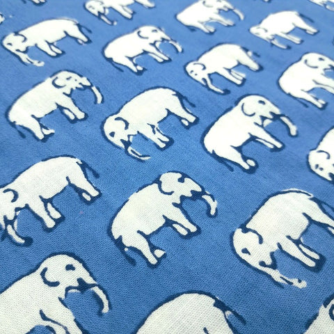 Gajraj Digitally Printed Powder Blue Cotton Fabric with Elephant Motifs