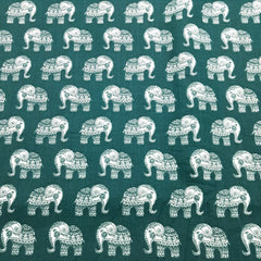Gajraj Digitally Printed Cotton Fabric with Sea Green Elephant Motifs