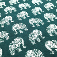 Gajraj Digitally Printed Cotton Fabric with Sea Green Elephant Motifs