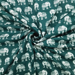 Gajraj Digitally Printed Cotton Fabric with Sea Green Elephant Motifs