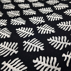 Warli - Digitally Printed Cotton Fabric with Fern motif on Black Base