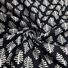 Warli - Digitally Printed Cotton Fabric with Fern motif on Black Base
