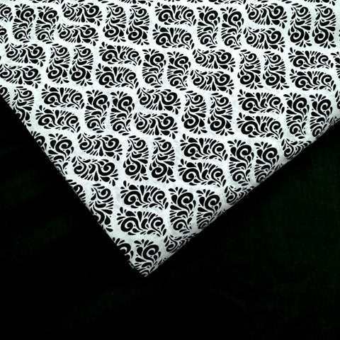 Warli - Digitally Printed Cotton Fabric with Floral motif on White Base