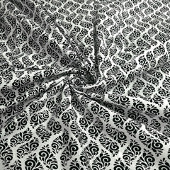 Warli - Digitally Printed Cotton Fabric with Floral motif on White Base