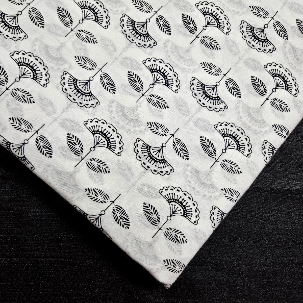 Warli - Digitally Printed Cotton Fabric with Floral motif on White Base