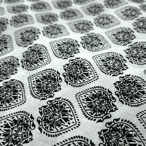 Warli - Digitally Printed Cotton Fabric with Floral motif on White Base