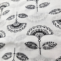 Warli - Digitally Printed Cotton Fabric with Floral motif on White Base