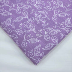 Digitally Printed White Floral Veils Mal Cotton Fabric on Lilac Base