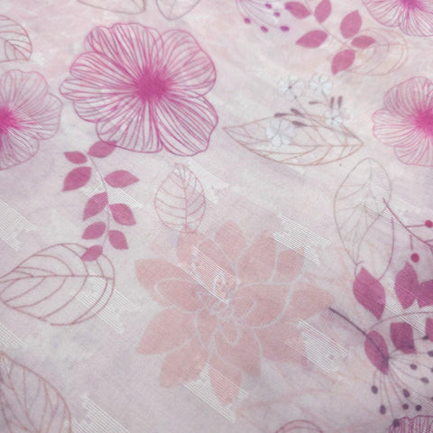 Digitally Printed Pastel Pink Floral Mal Cotton Fabric on white Base