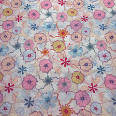 Digitally Printed Multicolor Floral Mal Cotton Fabric on white Base