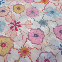 Digitally Printed Multicolor Floral Mal Cotton Fabric on white Base