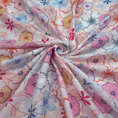 Digitally Printed Multicolor Floral Mal Cotton Fabric on white Base