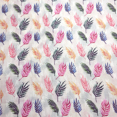 Digitally Printed Multicolor Fern Motif Mal Cotton Fabric on white Base