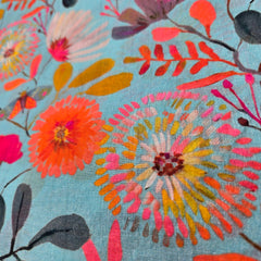 Digitally Printed Multicolor Floral Mal Cotton Fabric on Sky Blue Base