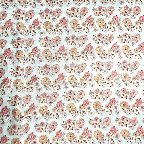 Digitally Printed Multicolor Floral Mal Cotton Fabric on white Base