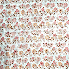 Digitally Printed Multicolor Floral Mal Cotton Fabric on white Base