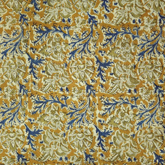 Chitralipi Kalamkari on Mustard Yellow Cotton Base with Floral and Vine Pattern