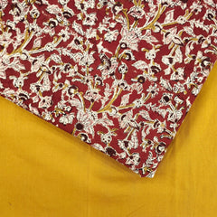 Chitralipi Kalamkari on Deep Rust Red Cotton Base  with Floral Pattern
