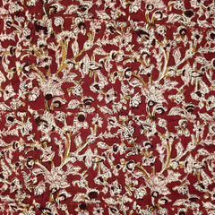 Chitralipi Kalamkari on Deep Rust Red Cotton Base  with Floral Pattern