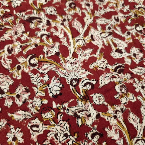Chitralipi Kalamkari on Deep Rust Red Cotton Base  with Floral Pattern