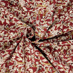 Chitralipi Kalamkari on Deep Rust Red Cotton Base  with Floral Pattern