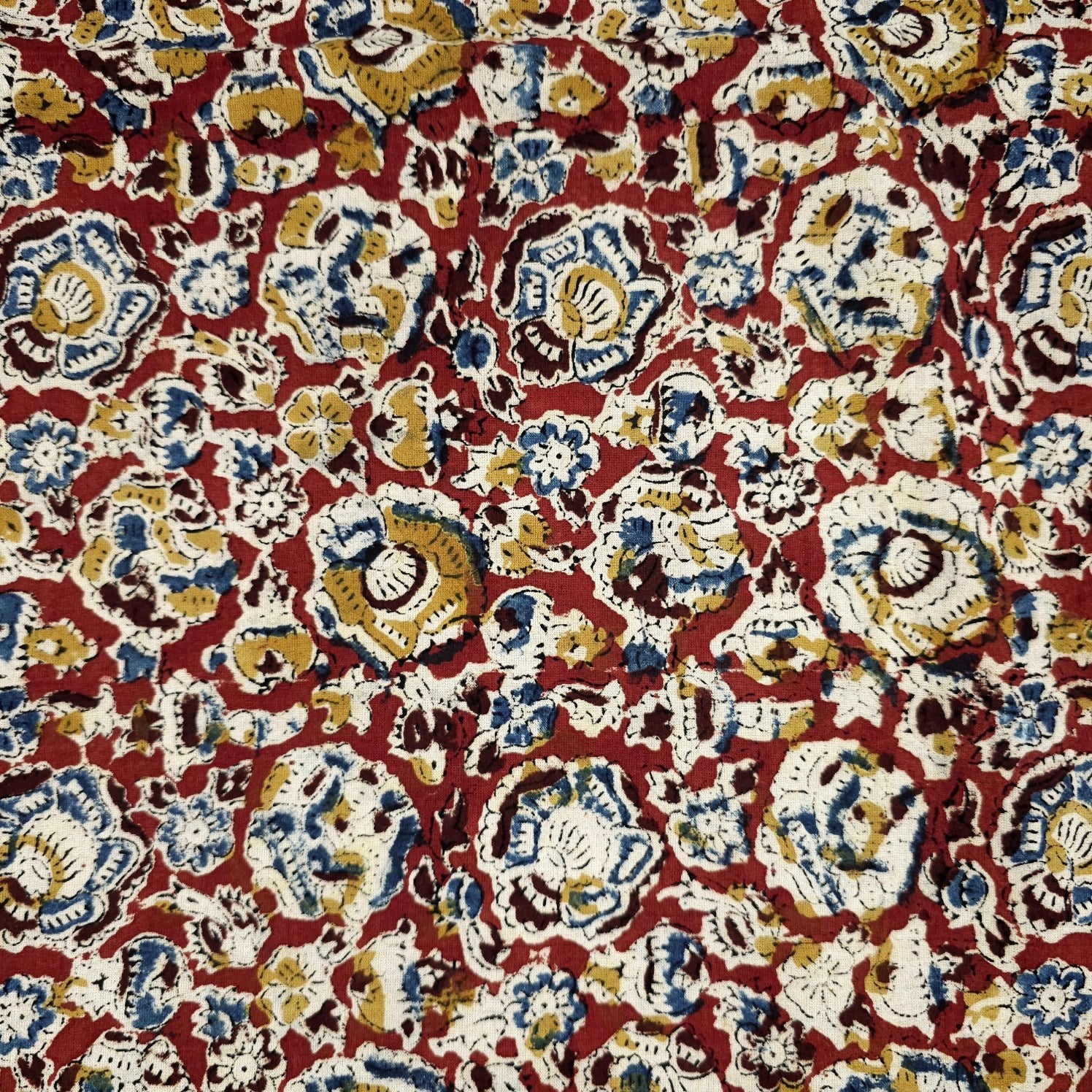 Chitralipi Kalamkari on Deep Red Cotton Base with Intricate Floral Pattern