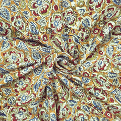 Chitralipi Kalamkari on Deep Musatard Yellow Cotton Base with Floral Pattern
