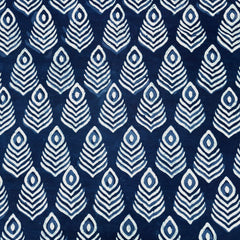 Neelgarhi Indigo Blue Cotton Base with Peacock Feather Motif