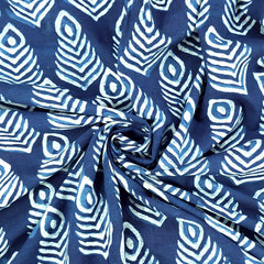 Neelgarhi Indigo Blue Cotton Base with Peacock Feather Motif