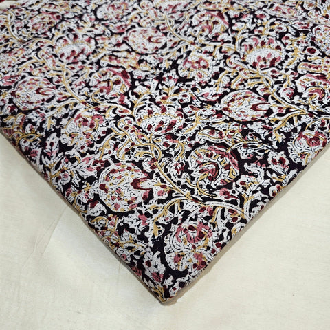 Chitralipi Kalamkari on Dark Brown Cotton Base with Floral Pattern