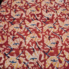 Chitralipi Kalamkari on Rust Red Cotton Base with Floral Pattern
