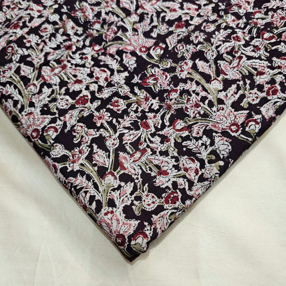 Chitralipi Kalamkari on Chocolate Brown Cotton Base with Floral Pattern