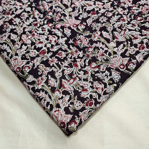 Chitralipi Kalamkari on Chocolate Brown Cotton Base with Floral Pattern
