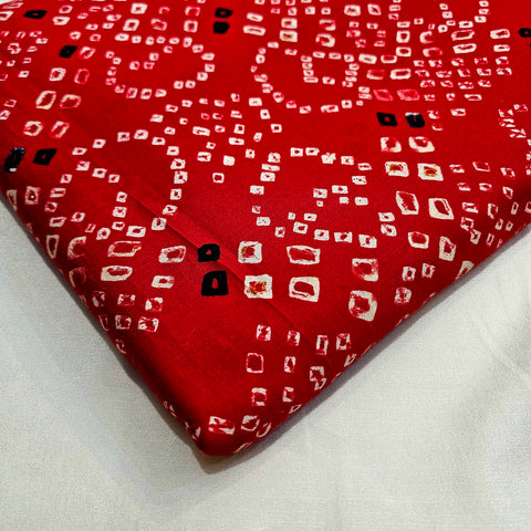 Printed Bandhani on Red Glace Cotton