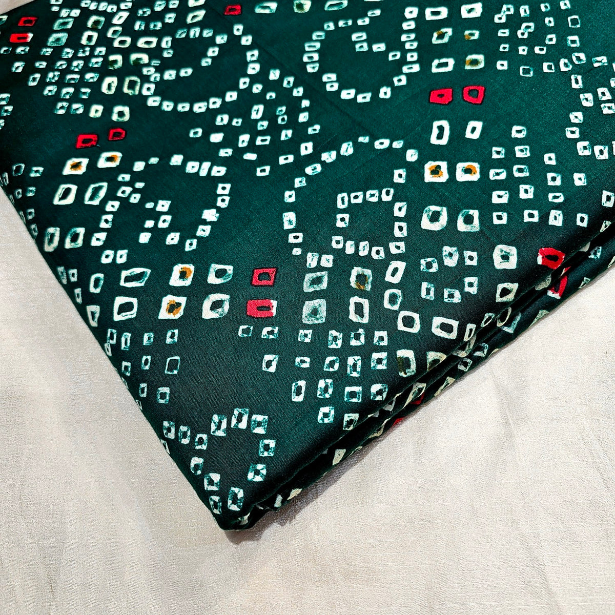 Printed Bandhani on Bottle Green Glace Cotton