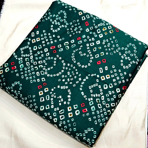 Printed Bandhani on Bottle Green Glace Cotton