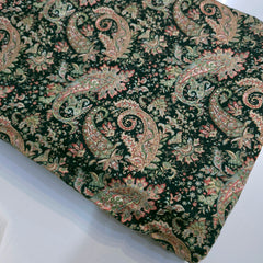 Dark Moss Green Digitally Printed Paisley Print on Cotton Fabric