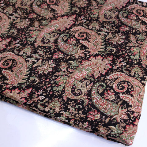 Dark Brown Digitally Printed Paisley Print on Cotton Fabric