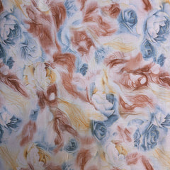 Abstarct Floral Print on Cotton Fabric in Shades of Brown, Blue & Yellow
